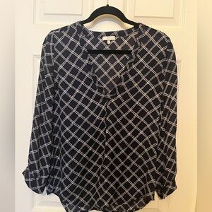 Joie L/S Y Neck Button Down Silk Blouse One-Button Cuffs